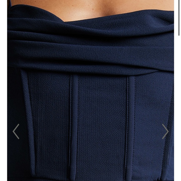 Showpo. ANDRINA MIDI DRESS - HIGH LOW WRAP CORSET DRESS IN NAVY - Picture 4 of 6